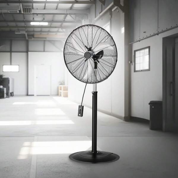 Industrial Pedestal Fan, 24 Inch 85-Degree Oscillating Fan, Height Adjustable Standing Fans With 3 Adjustable Speeds, High Power Fans For Warehouse,Garage,Commercial,Black