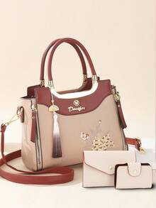 3pcs Embroidered Women Handbag Set, Including Shoulder Bag, Crossbody Bag And Tote Bag - Multicolor - View 13