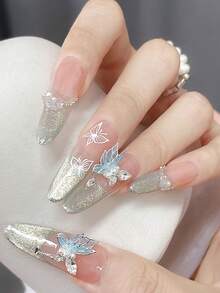 5 piezas Encantos de uñas de mariposa 3D, 5 piezas por paquete Mariposas rosas, blancas, azules y naranjas con rhinestones y perlas falsas, accesorios de joyería DIY para diseño de manicura, suministros para uñas