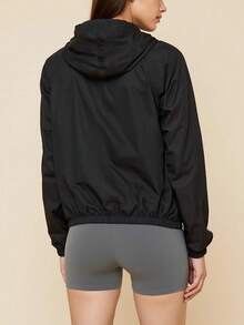 Women's Outdoor Hooded Jacket, Full Zip Loose Fit Sports Coat, Suitable For Workout, Running, Travel, Hiking, Camping, Cycling, Gym - Black - View 2