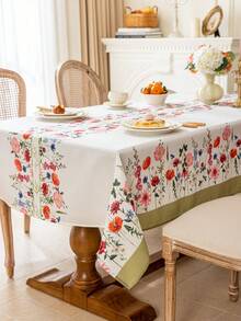 1 pieza Mantel rectangular estilo bohemio, estampado floral colorido, lavable, adecuado para decoración del hogar diaria, cocina, comedor, sala de estar, fiestas, citas, festivales, /verano - Flores silvestres con bordes verdes - Ver 9