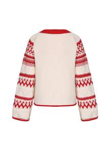 Joy Knit Women's Sweater Autumn/Winter Fashion New Style - All-Match Tops - Minimalist Casual Fashion Versatile - Loose Christmas Striped Round Neck Pullover Knit Top - Red and White - View 5