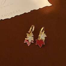 Pendientes de aro pequeños para mujer, delicados pendientes de hoja de arce con diamantes de imitación, pendientes llamativos, joyería para regalo de cumpleaños. Imprescindible para fiestas, viajes, regalos de cumpleaños y regalos de Año Nuevo. - Multicolor - Ver 1