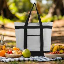 ZBEZBE Insulated Reusable Tote Bag For Grocery Shopping For Women/Men, Pizza/Food Delivery Bag To Keep Food Cold/Doordash/Grubub, Cooler Bags For Travel/Beach/Picnic - 灰色 - 查看 4