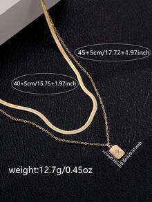 Nooxian 2 piezas Collar colgante de doble capa con cuchilla de acero inoxidable, cadena cuadrada de cobre con micro-incrustación de circonita brillante - Amarillo Oro - Ver 11