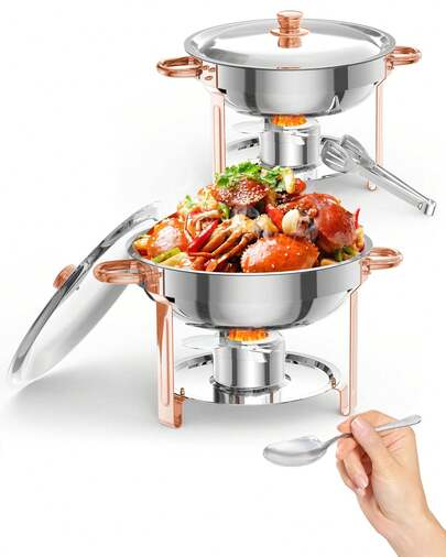 Techigher Chafing Dish Full Set, 2/4/6 Pack Stainless Steel Catering Chafer With Lids, Pans & Fuel Holders, Round/Rectangular Buffet Food Warmers For Parties, Events & Weddings