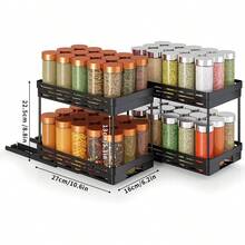 1pc/2pcs 2 Tier Multifunctional Plastic Storage Rack, Large Capacity Double Layer Cabinet Storage Organizer, Drawer Type Storage Shelves For Seasoning Bottle & Spice Jar, Pull Out Under Sink Organizer, Suitable For Cabinet, Kitchen, Restaurant And Bathroom, Space-Saving Storage Holder
