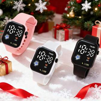 3 piezas Reloj electrónico de fútbol con corazón de silicona de moda unisex con pantalla de hora y fecha, adecuado como regalo de Navidad o para uso diario