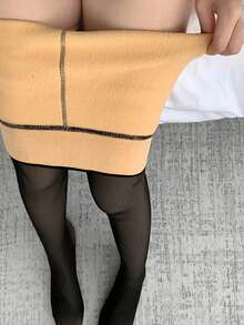 女士休闲保暖加厚打底裤，秋冬季女士抓绒紧身裤 - 黑色 - 查看 2