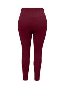 CURVE+ 大码女式柔软弹力紧身裤，带口袋，适合通勤和圣诞节穿着，可作打底裤，情人节春季必备 - 酒紅色 - 查看 8