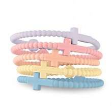 5Pcs Cute Rainbow Color Hand Strap Thin Cross Silicone Bracelet New Fashion Bracelets Accessories Gifts - 彩虹 - 查看 4