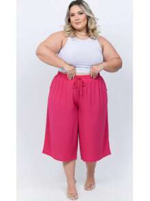 Calça Pantacourt Duna Feminina Plus Size Moda Elegante Premium - Pink - Visão 1