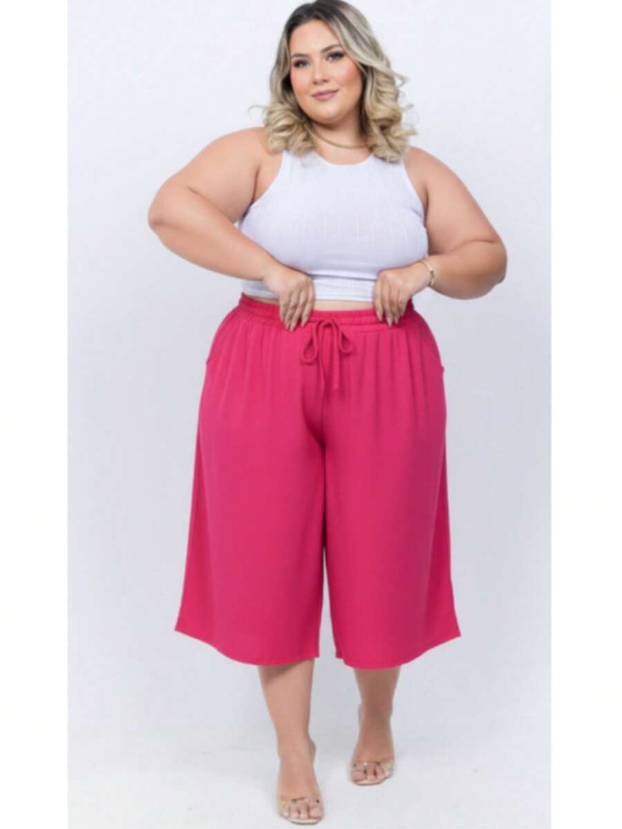 Calça Pantacourt Duna Feminina Plus Size Moda Elegante Premium - Pink - Visão 1