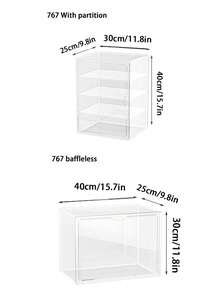1个长方形透明收纳盒，防尘展示盒，适用于收藏品、鞋子、包包、玩偶和化妆品，适合客厅、展厅、商场等场所。