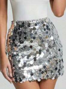 Women's Sequin Skirt, Shiny Silver Sequin Skirt, Suitable For Wearing At Carnival Parties And Dance Clubs - Bạc Xám - Xem 3