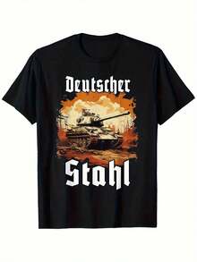 T-shirt homme Tigre allemand Panzer 1943 Graphique militaire - 100% coton, 220 g/m² Conception de combat vintage douce, coupe ample avec imprimé tropical et texte "German Steel", version rétro pour les passionnés d'histoire (S-3XL) - Cadeau durable pour les fêtes et les tenues décontractées - Noir - Voir 6
