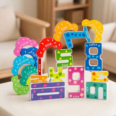 1 Set de Juego de Bloques de Construcción Apilables con Temática de Helado, Juguete de Madera, Colores Vibrantes Adecuados para Niños de 3+ Años, Juguete de Bloques de Matemáticas y Conteo para Niños y Niñas, Gran Regalo de Navidad o Halloween