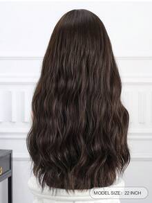 Perfect Natural Bend Wavy Long Curly Wig Synthetic Woven Chemical Fiber Wig With Bangs Perfect For Holiday Travel Family Gatherings Christmas Everyday Wear - Dark Brown - View 6