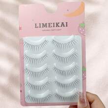 5对自然透明3D U型纤细假睫毛，打造完美眼妆，适合初学者，低过敏性