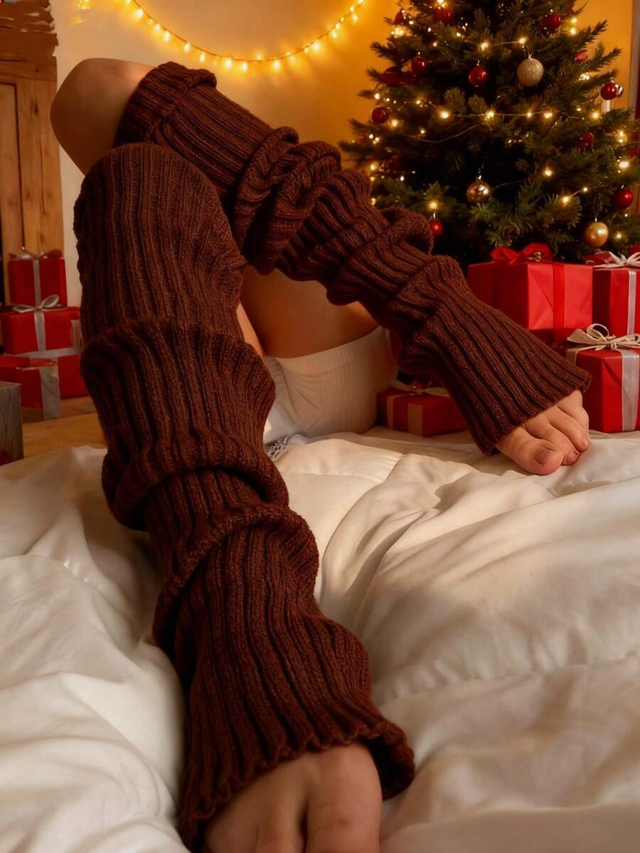 1 Pair Leg Warmers For Women,Women's Cozy Elephant Leg Warmers, Loose Leg Warmers, Knitted Leg Warmers, Ribbed Knitted Long Leg Warmers,Comfortable High Leg Warmers, College Style Knee And Calf Leg Warmers, Over Knee Long Women's Cozy Leg Warmers, Knitted Bubble Long Leg Warmers, Suitable For Various Daily Clothing