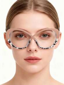 1 Stück modische dekorative Brillen ohne Sehstärke mit neuartigem mehrfarbigem Planoglas-Design, Brillenzubehör für Frauen - Oben rosa, unten Leopardenmuster. - Übersicht 1