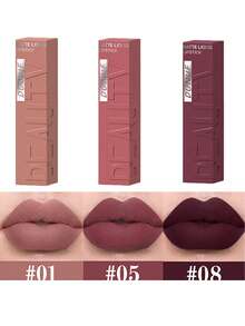 裸棕色哑光液体唇膏，丝绒性感深红色唇彩，不粘腻，持久唇妆 - 彩色 - 查看 29
