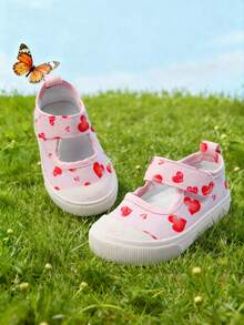 1 Pair Baby Girls' Heart-Shaped Fashion Cute Breathable Casual Flat Slip-On Shoes, Suitable For Spring Wear - Pink - View 2