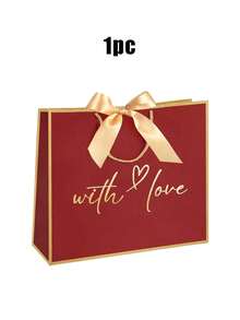 1 pieza Bolsa de regalo con forma de corazón, bolsa de regalo de papel con decoración de lazo, bolsa plegable y ligera, viene con cinta, perfecta para regalos de cumpleaños, bodas, Año Nuevo, Día de San Valentín, aniversarios, Día del Maestro