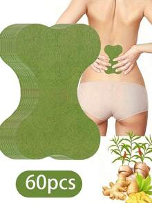 60pcs Mugwort Patches For Waist, Leg, Shoulder, Knee, Lumbar, Daily Care, Gentle, Non-Irritating, Plant Essence, Mugwort, Ginger, Traditional Chinese Medicine - Green - View 1