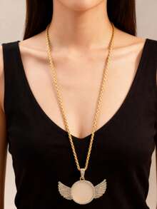 Fashionable European & American Hip-Hop Style Rhinestone Wing Pendant Necklace, Versatile & Unique Valentine's Day Accessories - Necklace - View 10