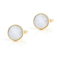 1 Pair Wedding Best Man Brass Material Round Shaped MOP Cufflinks Luxury Gold Plated White Pearl Cufflinks For Men