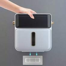 1个大容量壁挂式纸巾架，带抽屉，自粘双层塑料纸巾收纳盒，带挂钩，无需钻孔，可悬挂于淋浴房，多功能无缝壁挂式纸巾架，适用于浴室、厨房纸巾收纳、浴室配件、浴室工具 - 彩色 - 查看 10