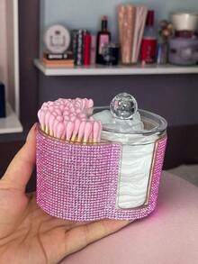 二合一水钻塑料收纳盒，桌面化妆品收纳盒，带双圆形隔层 - 现代梳妆台收纳盒，带盖，浴室梳妆台整理盒，可收纳化妆刷、口红、美容工具，女士礼物，圣诞礼物，女士礼品创意，房间装饰 - 彩色 - 查看 5