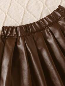 Bộ 2 món áo khoác và chân váy giả da PU thời trang xuân/thu cho bé gái, bộ đồ liền thân đa năng kiểu đường phố, hàng mới về mùa thu. - Màu nâu Sô-cô-la - Xem 4