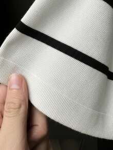 Men's Striped Crew Neck Black And White Knit Sweater, Long Sleeve