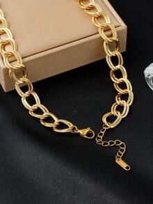 RAYQUEEN Set Perhiasan Kalung dan Gelang Fashion Geometris Stainless Steel Baru, Cocok untuk Pemakaian Sehari-hari - Yellow Gold - View 6