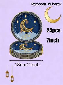 [Ramadan Special Offer]24/48/96/100 Pcs/Set Disposable Cutlery Set, Including 7-Inch Paper Tray, 9-Inch Paper Tray,Supplies For Ramadan Kareem Festival, Eid Mubarak Decorations, Supplies For Islamic And Muslim Meetings, Eid Al-Fitr Decoration, Ramadan Gifts, Ramadan Home Supplies, Kitchen Supplies, Paper Cutlery For The Family Holiday Of Eid - Multicolor - View 10