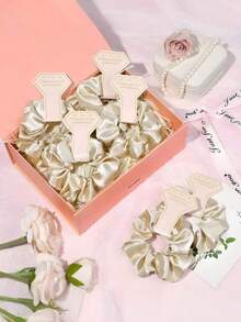 10个伴娘求婚礼物真丝发圈 - 真丝发带，适合单身派对回礼、婚礼发饰（不伤发设计，浪漫礼盒填充物，适合新娘派对、DIY新娘纪念品）、单身派对回礼、婚礼派对用品、生日派对、毕业季（款式随机发货） - 香檳色 - 查看 1