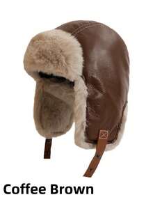 情侣款加厚保暖棉质PU皮耳罩雷风帽。保暖、防寒、防风，带链条的飞行帽。加厚棉质填充，适合户外骑行、滑雪等运动。这款耳罩是多功能冬季配饰，也是节日送礼的优雅之选。