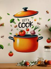 1/2/3pcs Creative Kitchen Pot Pan Wall Stickers, Includes Vegetable, Tomato, Onion, Greens And Egg Patterns, Home Decor Stickers. Suitable For Indoor And Outdoor Decoration, Ideal For Thanksgiving, New Year Home Decor And Gifts. - Multicolor - View 2
