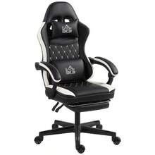 HOMCOM Gaming Chair With Footrest, Computer Chair With Headrest And Cushion, Faux Leather Cover, Swivel, Height Adjustable, Metal, Plastic, Black+White (Available On Site) - 1 - View 9