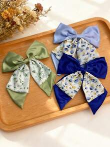 3 piezas Pinzas para el cabello con lazo floral para mujer, dulces, lindas, elegantes, frescas, retro, minimalistas, versátiles, de moda, hechas de material de poliéster, adecuadas para uso diario, decoración de atuendos, regalos festivos, pinzas de garra, pasadores para el cabello, barrettes - Multicolor - Ver 9