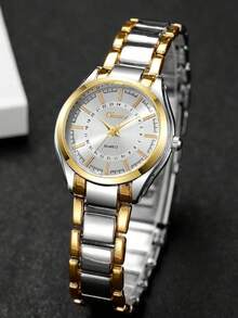 两枚女士奢华腕表，圆形表盘，双色不锈钢表带。时尚设计，适合日常通勤、约会及其他场合。是送给女友、家人和朋友的贴心礼物，适合母亲节、生日、圣诞节及日常佩戴，尽显品质与优雅。不含包装盒。