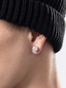 2 chiếc khuyên tai đính đá Cubic Zirconia tròn tối giản dành cho nam, khuyên tai trang trí bằng đá Rhinestone - Vàng - Xem 2