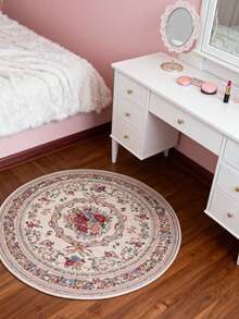 1pc Vintage Floral Round Area Rug, Rose Flower & Vine Pattern, Elegant & Cozy, Multiple Sizes Available, Soft Plush Material, Decorative Carpet For Bedroom, Living Room, Home Decor, Washable, Suitable For Autumn/Winter - Multicolor - View 4