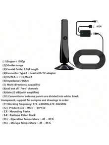 250英里以上范围室内电视天线，数字高清电视放大器天线，带16.5英尺同轴高清电视电缆，4K 1080P天线电视接收器（无记忆或系统）