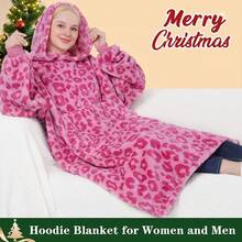 Waitu Wearable Blanket Sweatshirt Gifts Women And Men, Warm And Cozy Blanket Hoodie, Thick Flannel Blanket With Sleeves And Pocket - Gray - Leopard Pink - View 3