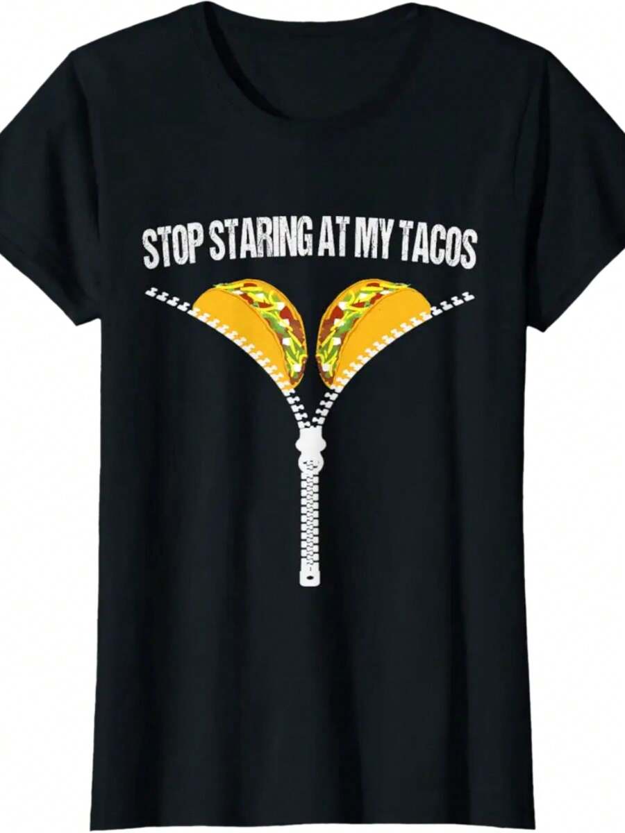Funny Mexican Stop Staring At My Tacos Fiesta Cinco De Mayo T-Shirt - Black - View 1
