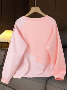 1 pezzo Camicetta da donna a righe con patchwork, colore a contrasto, costine, bottoni, adatta per uso quotidiano, primavera/autunno, colori: bianco, nero, blu, rosa, verde, giallo - Rosa - Visualizzare 2
