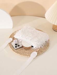 Túi xách lông thời trang dành cho nữ, Túi đeo chéo điện thoại tối giản - trắng - Xem 6